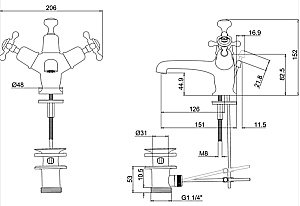 Смеситель для раковины Burlington T12-QT BNKL шлифованный никель купить в интернет-магазине сантехники Sanbest