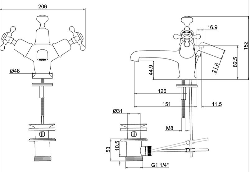 Смеситель для раковины Burlington T12-QT BNKL шлифованный никель купить в интернет-магазине сантехники Sanbest