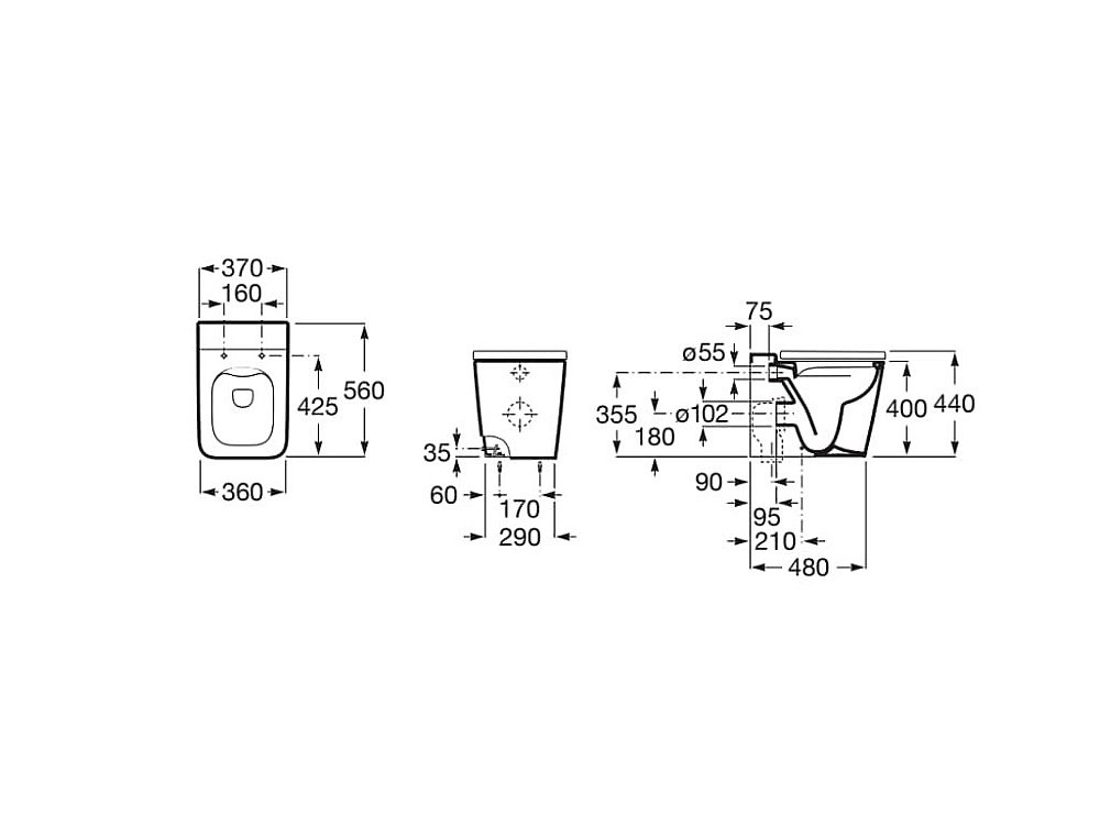 Унитаз приставной Roca Inspira Square Rimless 347537630 безободковый, жемчужный купить в интернет-магазине Sanbest