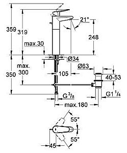 Смеситель для раковины Grohe Eurodisc Cosmopolitan 23055 002 купить в интернет-магазине сантехники Sanbest