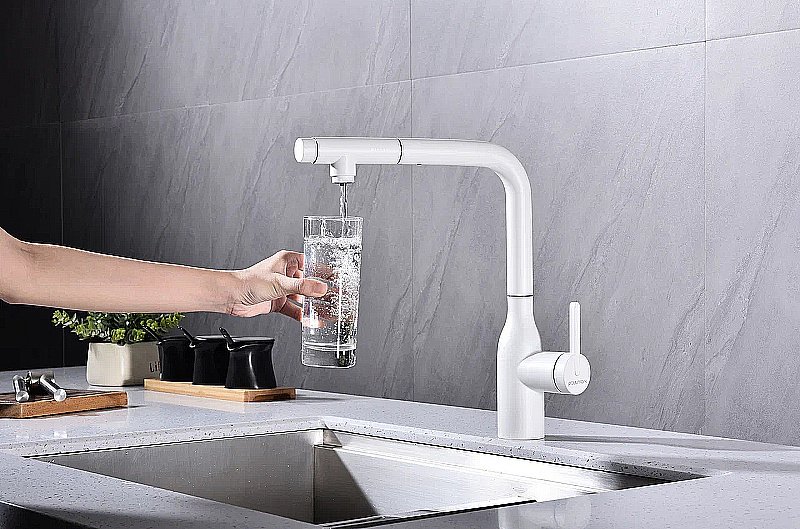 Смеситель для кухни Paulmark Viper Vi213105-WH белый матовый купить в интернет-магазине сантехники Sanbest