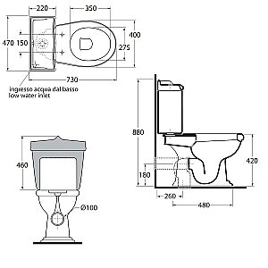 Унитаз напольный Azzurra Jubilaeum JUB100/MBS белый/кнопка бронза слив в пол, с бачком купить в интернет-магазине Sanbest