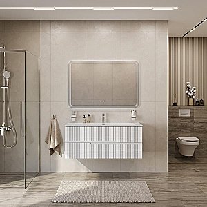 Тумба с раковиной Cezares DUET-N 120 DUET-N-1200-2C-SO-FBS-P ясень белая софт для ванной в интернет-магазине Sanbest