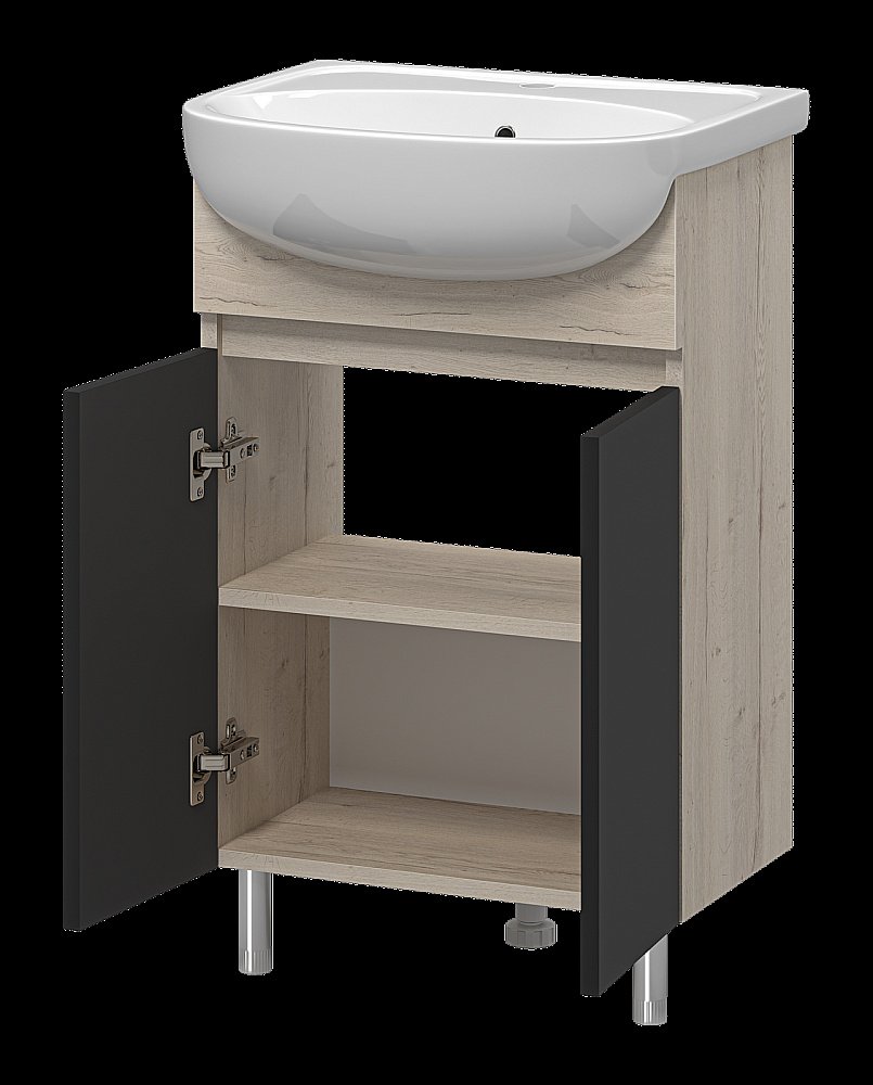 Тумба с раковиной Misty Поло - 50 О-Пол07060-0142ДП светлое дерево/графит для ванной в интернет-магазине Sanbest