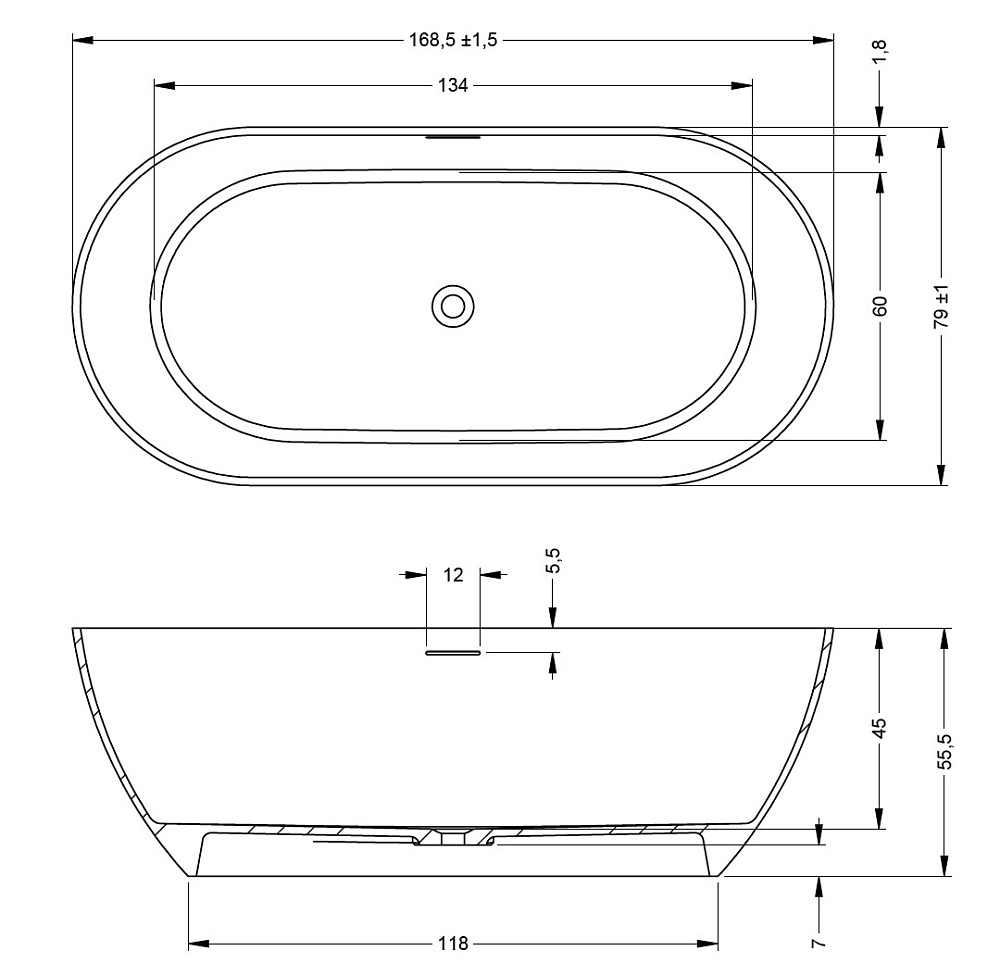 Ванна отдельностоящая Riho BILBAO 170x80 anthracite matt купить в интернет-магазине Sanbest