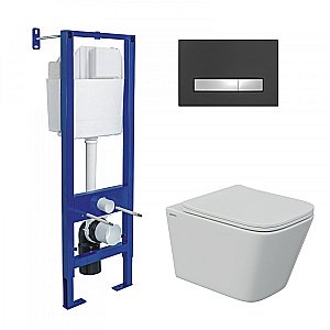 Унитаз подвесной BERGES FLOE S 043366 с инсталляцией АТОМ Line, кнопка черная/хром, безободковый, с крышкой микролифт купить в интернет-магазине Sanbest