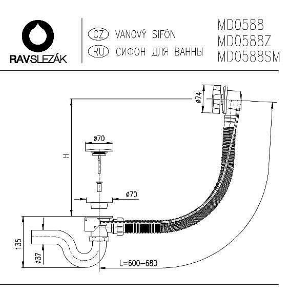 Слив-перелив для ванны Rav-Slezak MD0588PSM купить в интернет-магазине сантехники Sanbest