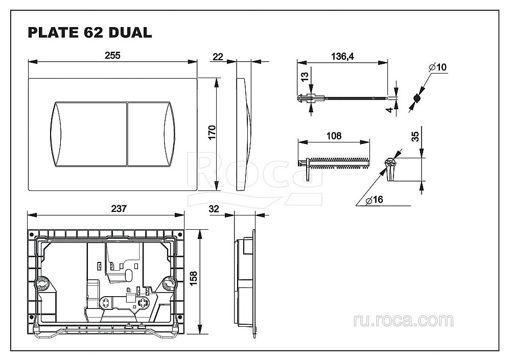 Кнопка для инсталляции Roca Active 62B 8901160B1 купить в интернет-магазине сантехники Sanbest