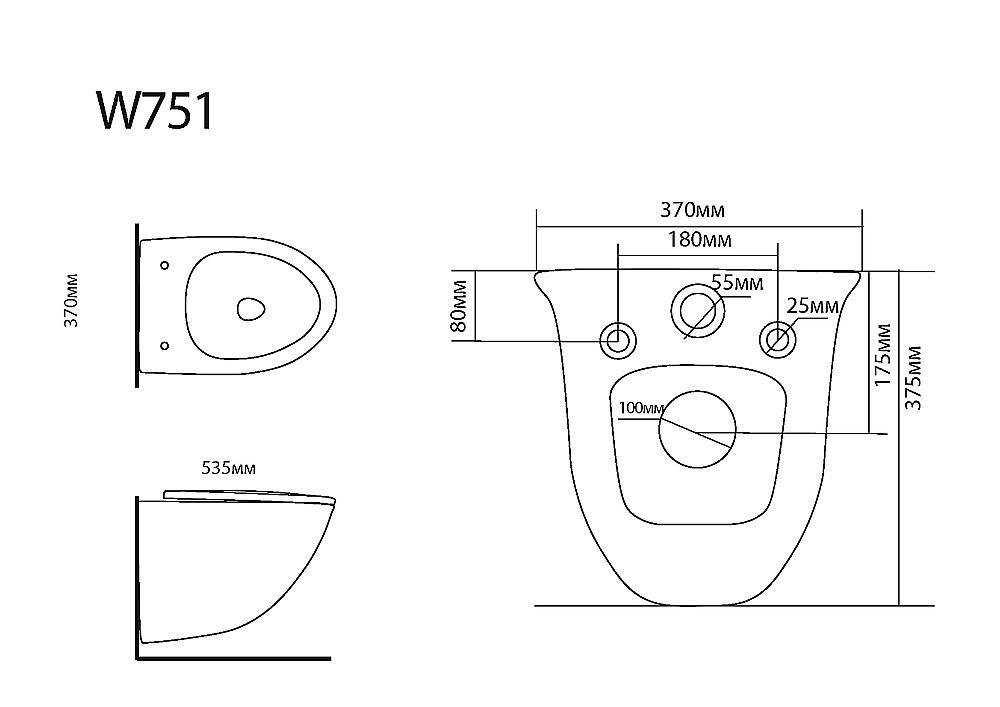 Унитаз подвесной Black&White UNIVERSE W-751 белый, безободковый купить в интернет-магазине Sanbest