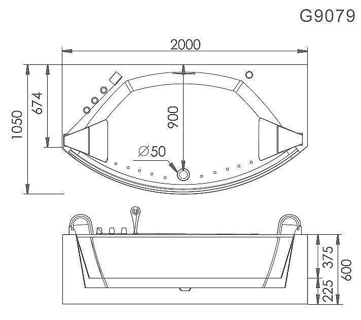 Ванна акриловая Gemy Glass Panel G9079 200х105 белая купить в интернет-магазине Sanbest