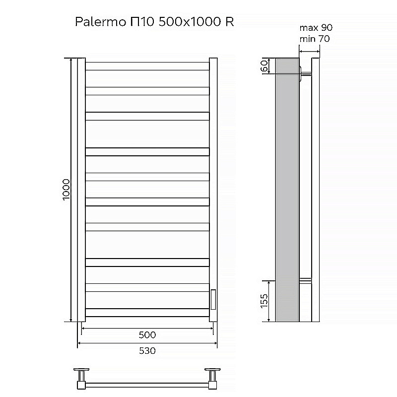 Полотенцесушитель электрический Azario PALERMO П10 500х1000 AZ83850W белый купить в интернет-магазине сантехники Sanbest