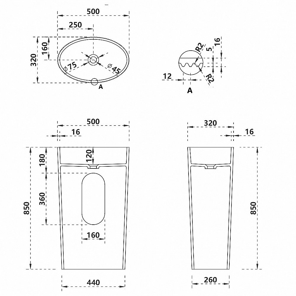 Раковина ABBER Stein AS2504-H белая матовая купить в интернет-магазине Sanbest