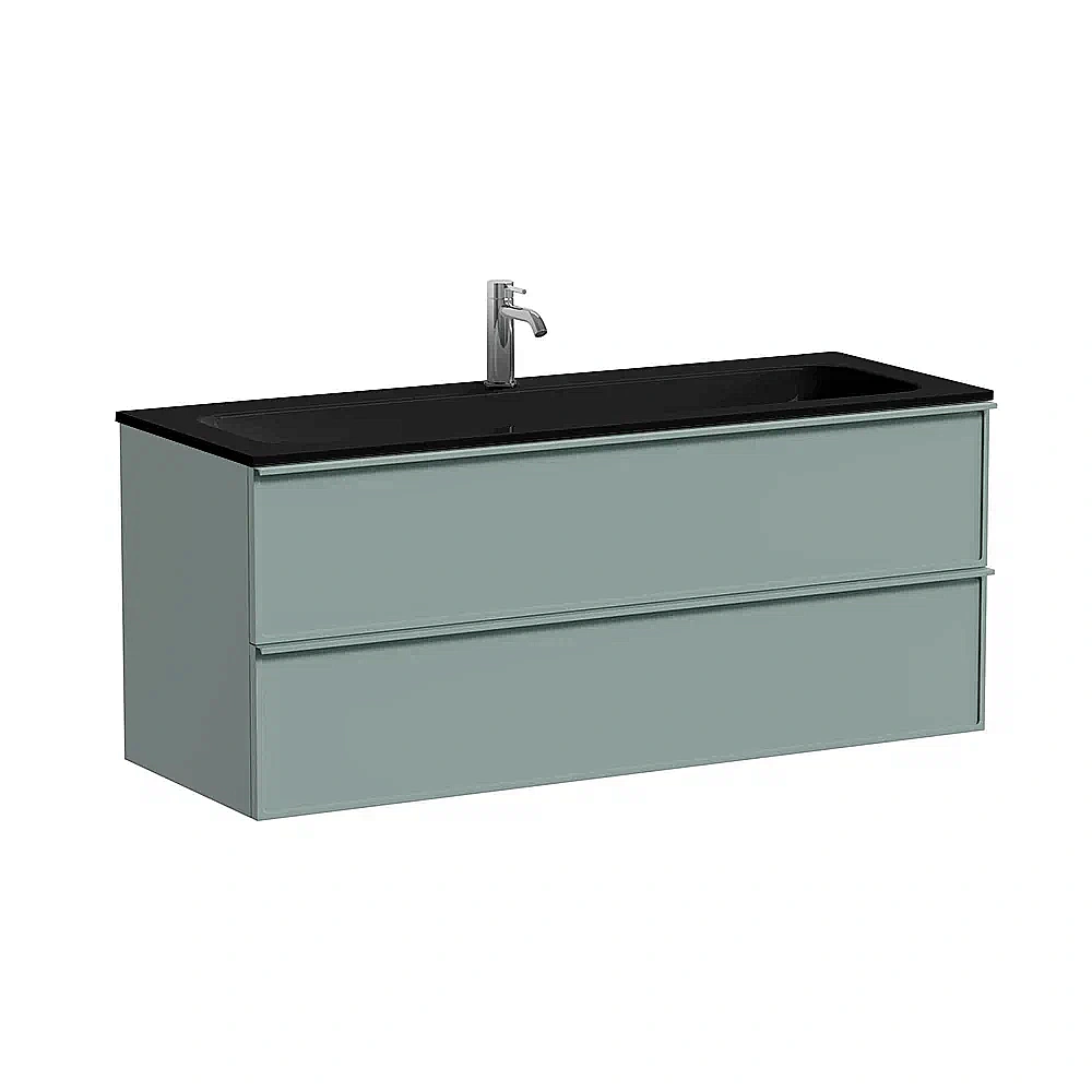 Тумба с раковиной Sancos Velta 120 VL120GG+CN7017MB серо-зеленая матовая/раковина черная матовая, с отверстием для ванной в интернет-магазине Sanbest