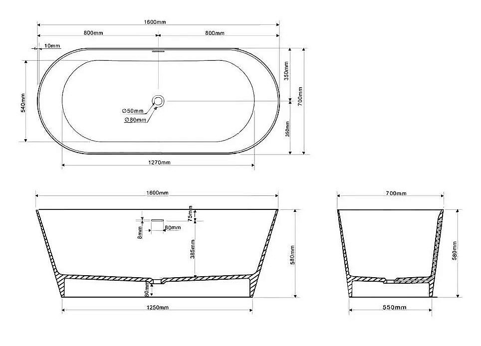 Ванна ABBER Stein AS9626 160x70 белая матовая купить в интернет-магазине Sanbest