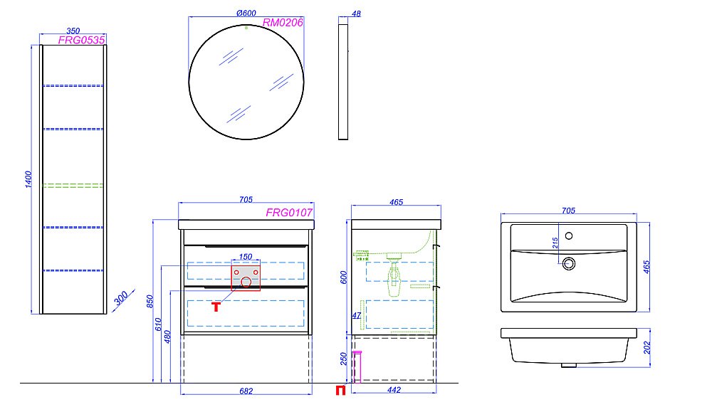 Тумба с раковиной Aqwella Fargo T7/DB для ванной в интернет-магазине Sanbest
