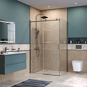 Душевой уголок BelBagno SOFT_CLOSE-2-AH-1 130х90 стекло прозрачное/профиль оружейная сталь купить в интернет-магазине Sanbest