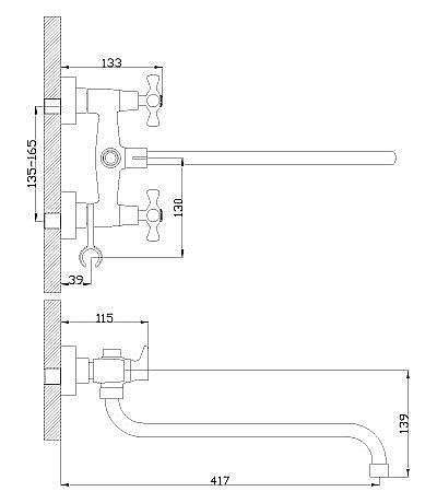 Смеситель для ванны Rossinka H H02-84 купить в интернет-магазине сантехники Sanbest