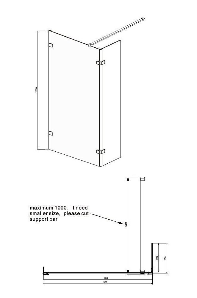 Душевое ограждение Ambassador Waik-in 90x200 15031105 купить в интернет-магазине Sanbest