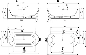 Ванна акриловая Ravak FREEDOM Corner II TEC L/R 175x86 розовый (слив-перелив - белый) купить в интернет-магазине Sanbest