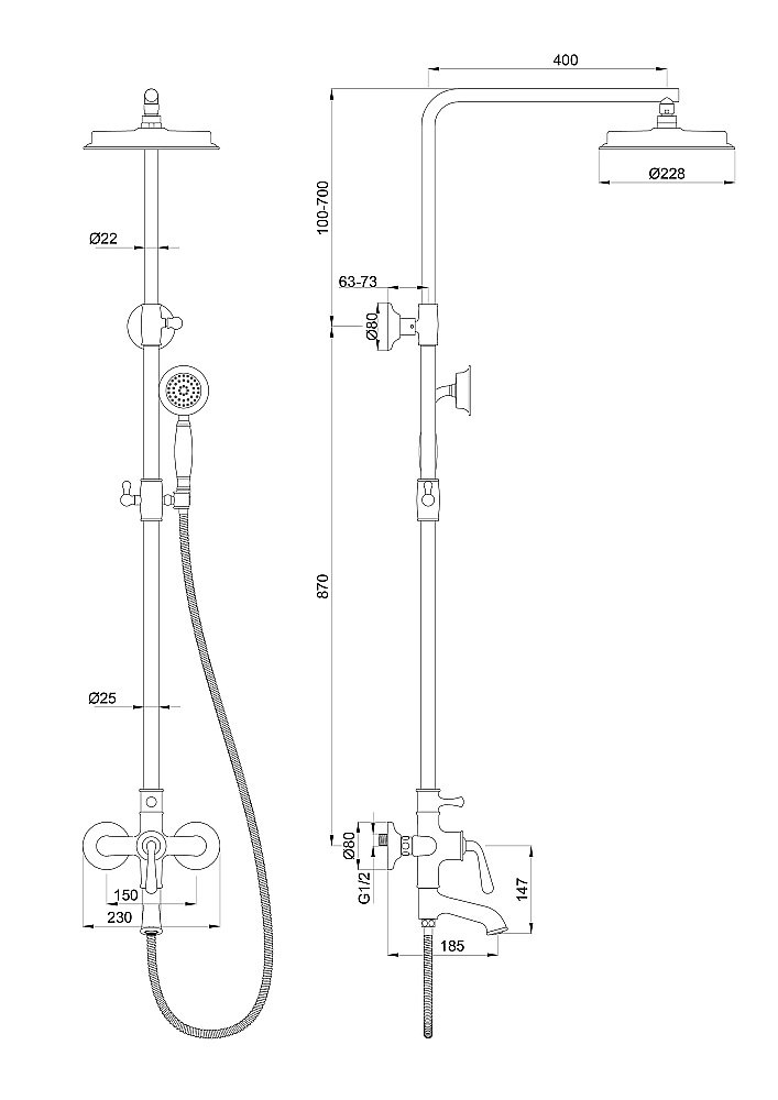Душевая система WONZON & WOGHAND STEAM, Хром (WW-88739008-CR) купить в интернет-магазине сантехники Sanbest