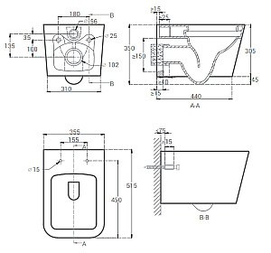 Унитаз подвесной Hansmann keramik KVADRO УНИ0003 безободковый, с крышкой микролифт купить в интернет-магазине Sanbest