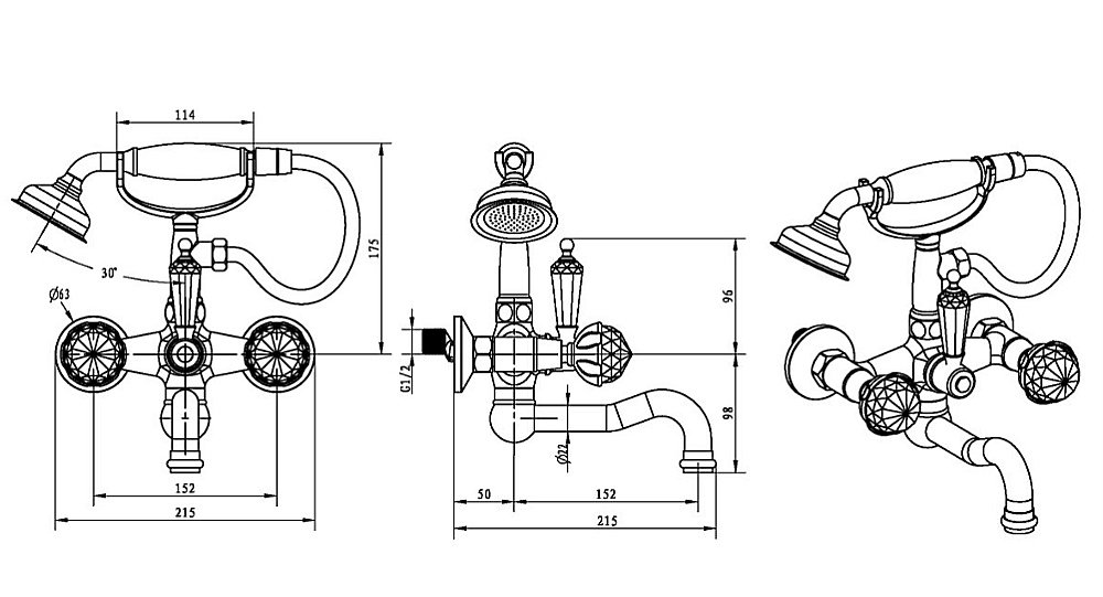 Смеситель для ванны Boheme Brillante Presente 353 купить в интернет-магазине сантехники Sanbest