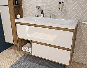 Тумба с раковиной Эстет Monaco Wood 100 подвесная 2 ящика белая для ванной в интернет-магазине Sanbest