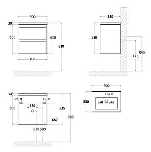 Тумба с раковиной Art&Max Family-M 50 подвесная, железный камень для ванной в интернет-магазине Sanbest