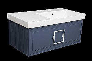 Тумба с раковиной LA FENICE Cubo Blu Grigio 90 синяя/ручка белая для ванной в интернет-магазине Sanbest