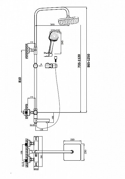 Душевая система Orange Thermo T02S4-911cr хром купить в интернет-магазине сантехники Sanbest