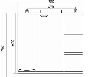 Зеркало со шкафом MIXLINE ЭТЬЕН 75 в ванную от интернет-магазине сантехники Sanbest