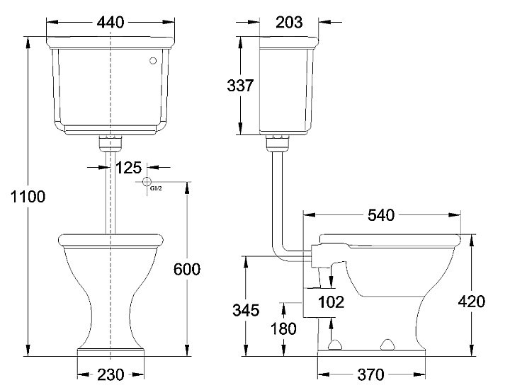 Унитаз с низким бачком Burlington Guild безободковый, белый/никель купить в интернет-магазине Sanbest