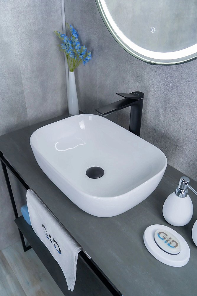 Раковина накладная Gid Geometrico 46 D1333 51183 белая купить в интернет-магазине Sanbest