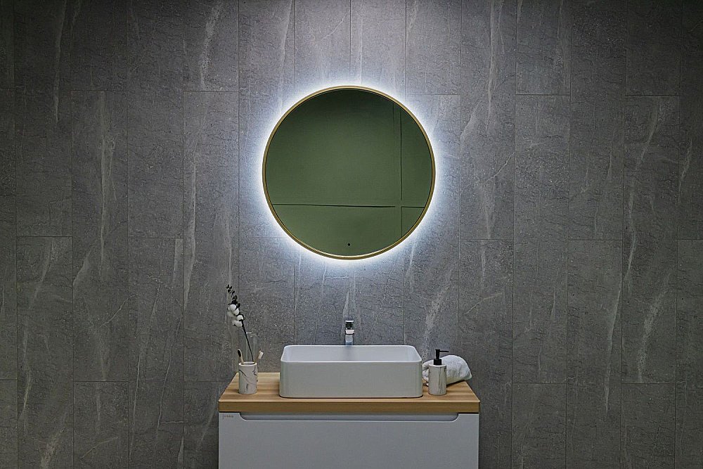 Зеркало Art&Max ASTI AM-Ast-800-DS-FNC-Gold в ванную от интернет-магазине сантехники Sanbest