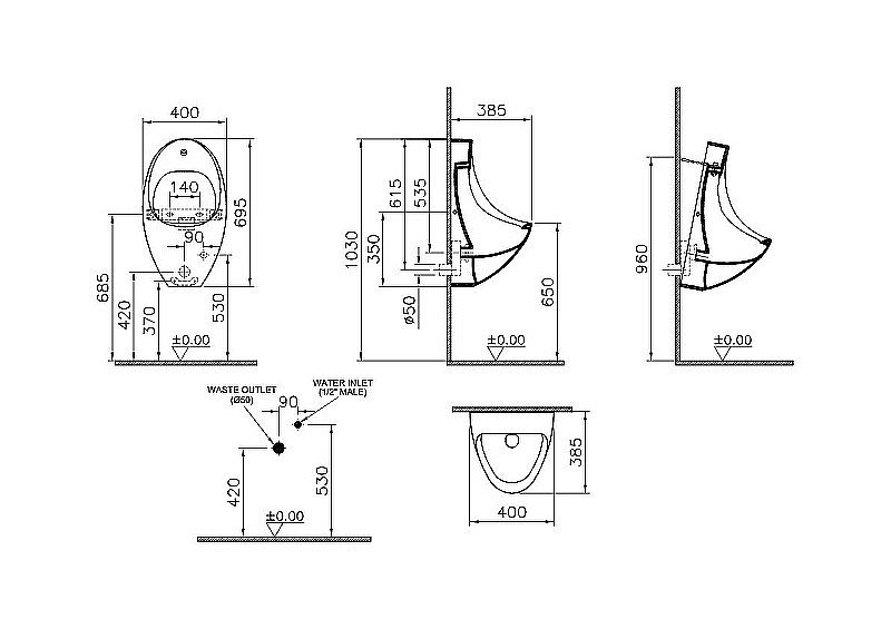 Писсуар VitrA Arkitekt 4106B003-5598 белый купить в интернет-магазине Sanbest