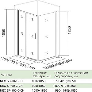 Душевой уголок Good Door Neo WTW+SP 110х90 стекло прозрачное/профиль хром купить в интернет-магазине Sanbest
