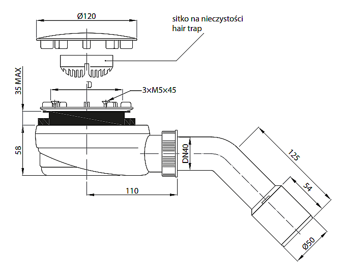 Сифон для поддона Radaway R580W белый купить в интернет-магазине сантехники Sanbest