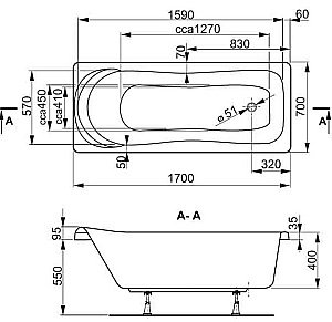 Ванна акриловая Vagnerplast Penelope 170x70 купить в интернет-магазине Sanbest