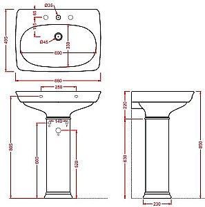 Раковина с пьедесталом Artceram Civitas 68 CIL001 03 00+CIC001 03 00 68 черная купить в интернет-магазине Sanbest