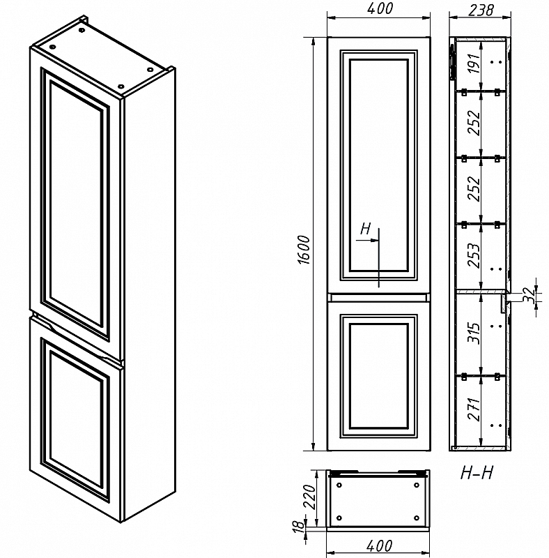 Пенал Caprigo Wales 36050 40 цвет на выбор для ванной в интернет-магазине сантехники Sanbest