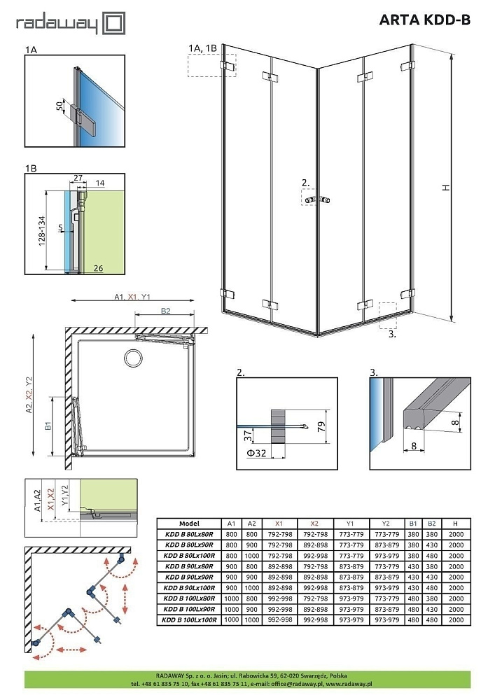 Душевой уголок Radaway Arta KDD B 100x100 купить в интернет-магазине Sanbest