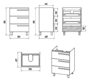 Тумба с раковиной Misty Ненси - 60 П-Нен-07060-503Я серая для ванной в интернет-магазине Sanbest