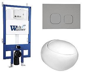 Унитаз с инсталляцией WeltWasser BAMBERG 545+JECKENBACH 004 GL-WT+BAMBERG CR белый/кнопка хром, безободковый, с крышкой микролифт купить в интернет-магазине Sanbest