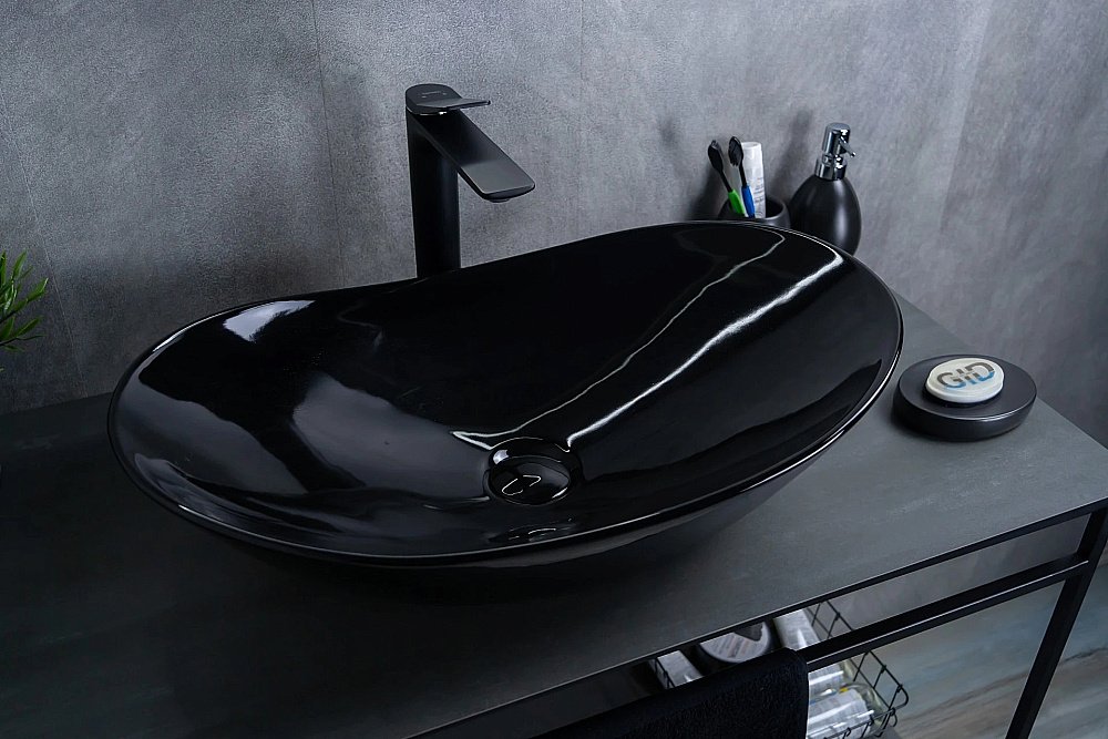 Раковина накладная Gid Lago 61 BL9811 53349 черная купить в интернет-магазине Sanbest