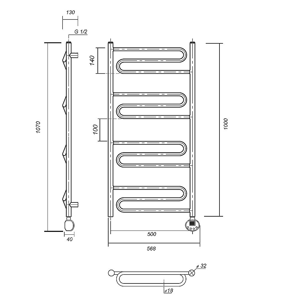 Полотенцесушитель электрический Domoterm Офелия П12 500x1000 E хром купить в интернет-магазине сантехники Sanbest