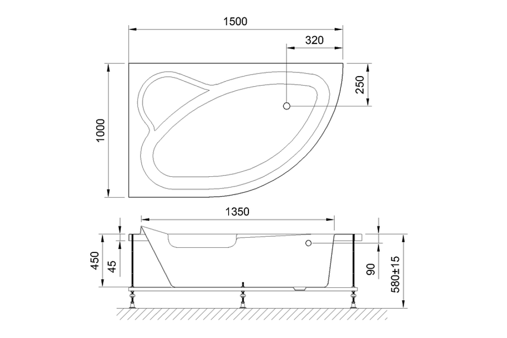 Акриловая ванна Royalbath ALPINE 150х100 купить в интернет-магазине Sanbest