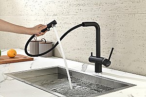 Смеситель для кухни Paulmark Serpentine Se213222-BLM черный купить в интернет-магазине сантехники Sanbest