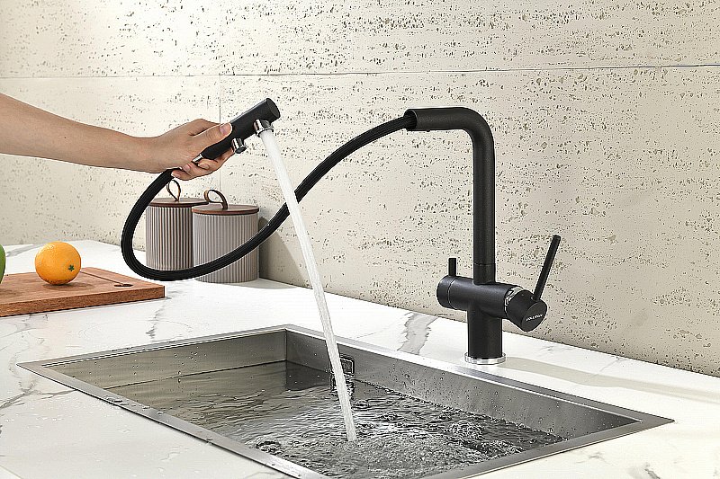 Смеситель для кухни Paulmark Serpentine Se213222-BLM черный купить в интернет-магазине сантехники Sanbest