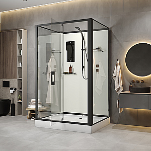 Душевая кабина Niagara Standart ST120/90/15Q/BL/BK 120х90 без крыши, профиль черный матовый/стекло прозрачное купить в интернет-магазине Sanbest