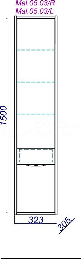 Пенал Aqwella Malaga 32 Mal.05.03 крафт темный/белый для ванной в интернет-магазине сантехники Sanbest